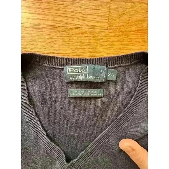 Vintage 90s Sweater Vest V-Neck Navy Blue Red Pony Preppy Academia l SIZE XL - Picture 4 of 6